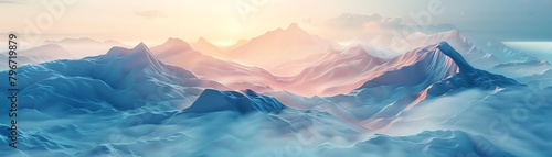 A 3D render of a mountain range in the style of Caspar David Friedrich