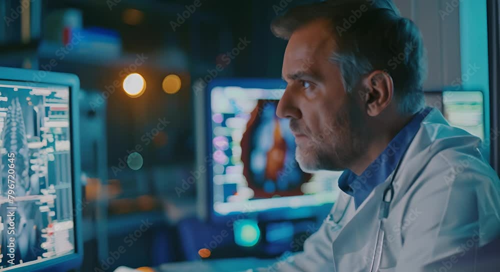 Sports medicine doctor evaluating an injury using a digital imaging device, diagnostic screen blurred Sports medicine doctor evaluating an injury using a digital imaging device, diagnostic screen blurred