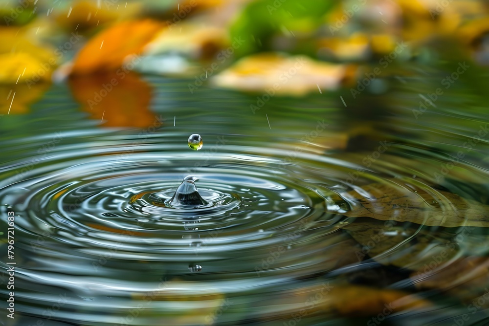Symbolic Importance of a Water Droplet Creating Ripples in a Puddle for Individual Action and Change. Concept Symbolism, Water Droplet, Ripples, Individual Action, Change Symbolic Importance of a Water Droplet Creating Ripples in a Puddle for Individual Action and Change. Concept Symbolism, Water Droplet, Ripples, Individual Action, Change