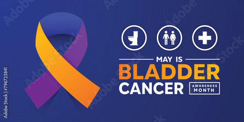 May is Bladder Cancer Awareness Month. Great for cards, banners, posters, social media and more. Blue background.