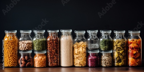Kitchen jars filled with bulk foods and products, concept of Food storage © koldunova