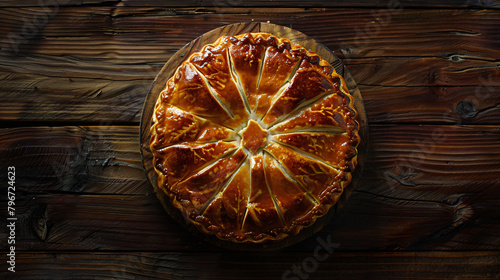 Pie seen from above on wooden