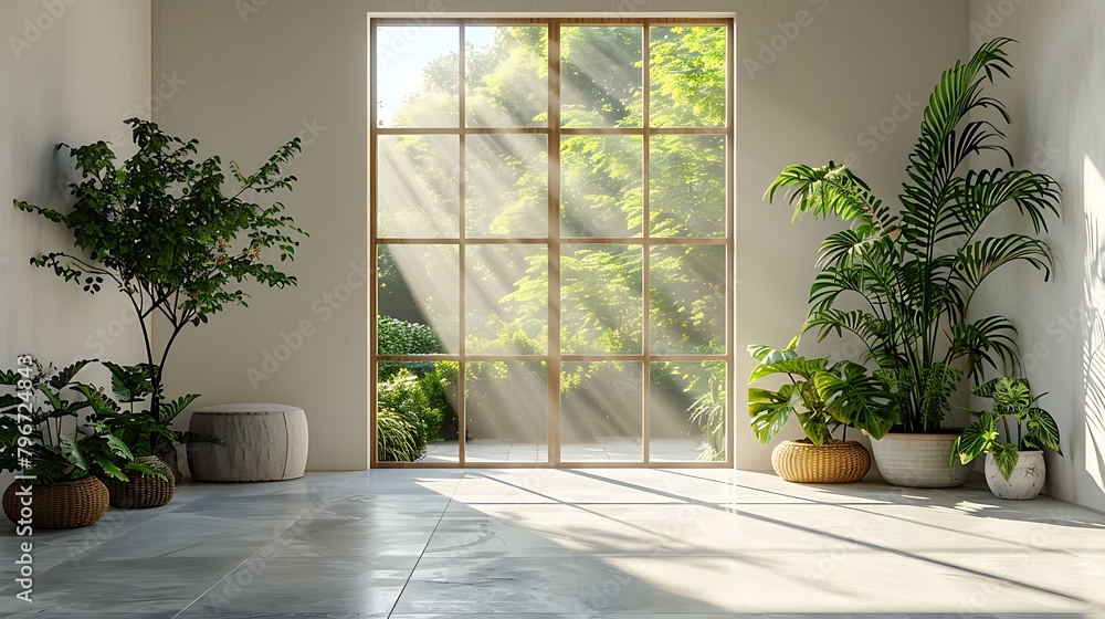 Room with light from the window with a frameless glass door at the entrance of the apartment. Room with light from the window with a frameless glass door at the entrance of the apartment.