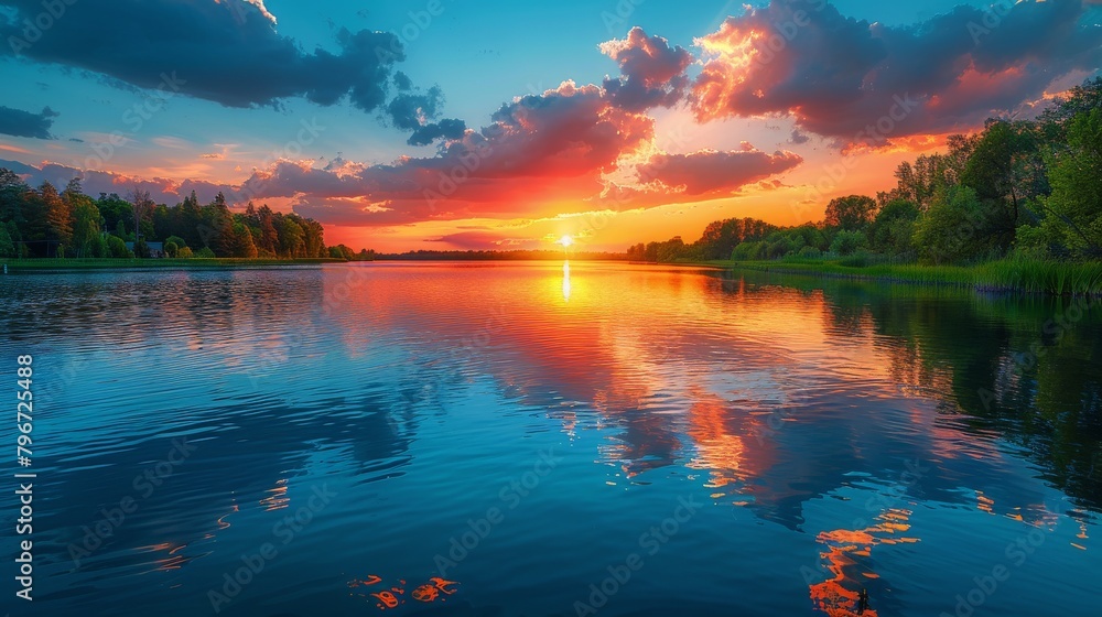 Sun Setting Over Water in a Lake