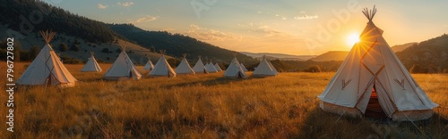 Luxury Camping Tents in Serene Mountain Landscape - Outdoor Adventure and Nature Retreat
