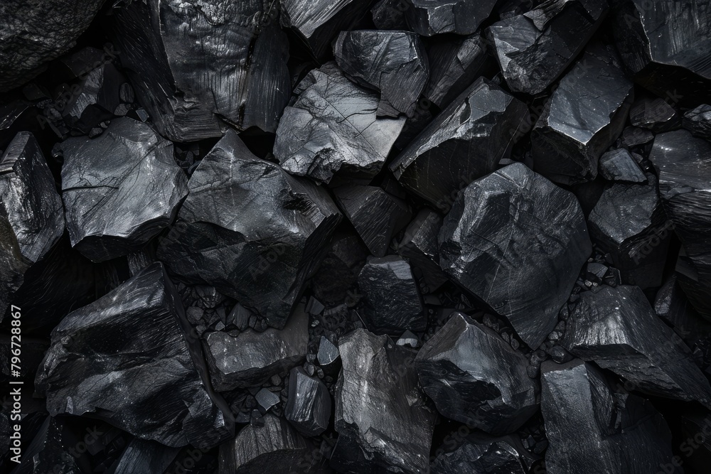Close-up of coal texture, high-contrast monochrome detail of the mineral's structure, suitable for energy, nature, and industrial themes.

