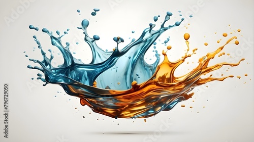 Subject Description: A stylized digital illustration of a water liquid splash isolated on a white background with a transparent PNG format, suitable for graphic design and artistic purposes photo