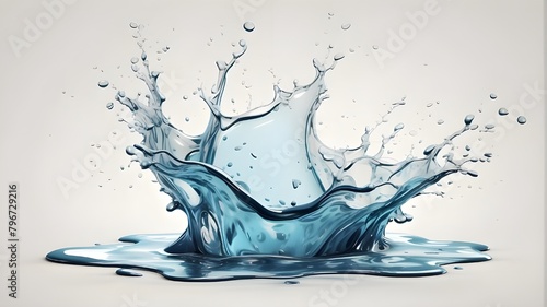 Subject Description: A stylized digital illustration of a water liquid splash isolated on a white background with a transparent PNG format, suitable for graphic design and artistic purposes photo