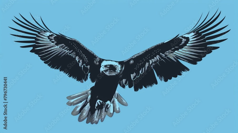 Fototapeta premium Ragle illustration with halftone effect on a sky blue background. Wildlife and graphic design concept.