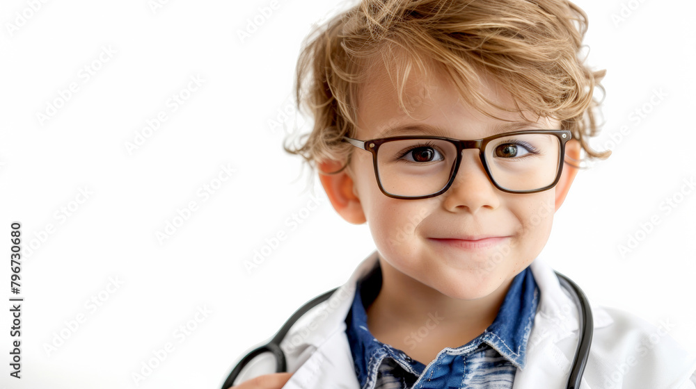 A child is getting an eye exam, with the doctor holding up the ophthalmoscope to his eyes in front of him, wearing glasses A child is getting an eye exam, with the doctor holding up the ophthalmoscope to his eyes in front of him, wearing glasses
