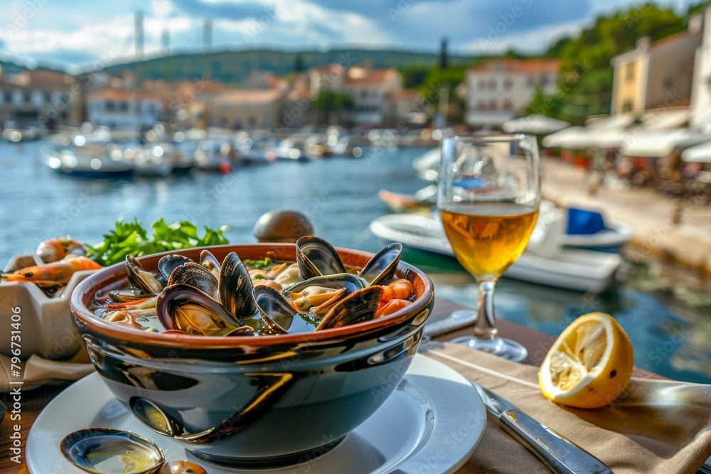 Mussel Soup, Clam Chowder, Shellfish Dinner With Clams, Seafood Meal Bowl, Mussel Soup Mussel Soup, Clam Chowder, Shellfish Dinner With Clams, Seafood Meal Bowl, Mussel Soup
