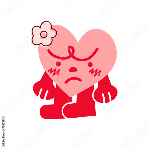 personnage en forme de cœur fleuri en colère