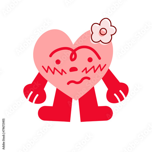 personnage en forme de cœur fleuri rougissant