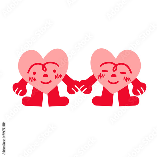 personnages en forme de cœur se tenant la main