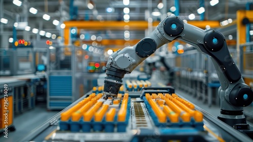Automated Factory With Robotic Arms on Conveyor Belt