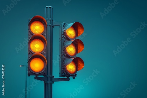 Isolated traffic light with a red signal warning drivers to stop at a road intersection photo