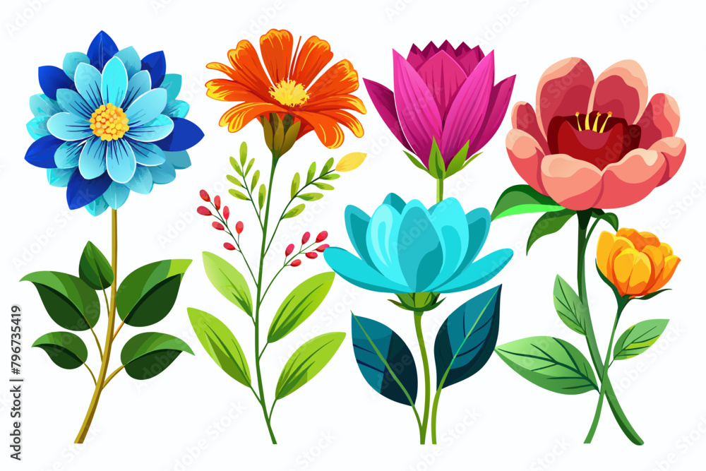 6-set-of-veristic-flower-vector illustration