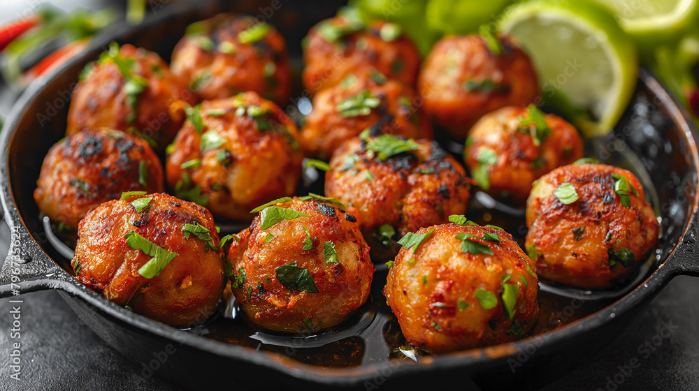 Coooking of meatballs.