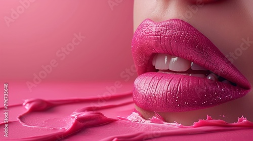 Vibrant pink lipstick isolated on a clear background minimal style with plenty of space for text photo
