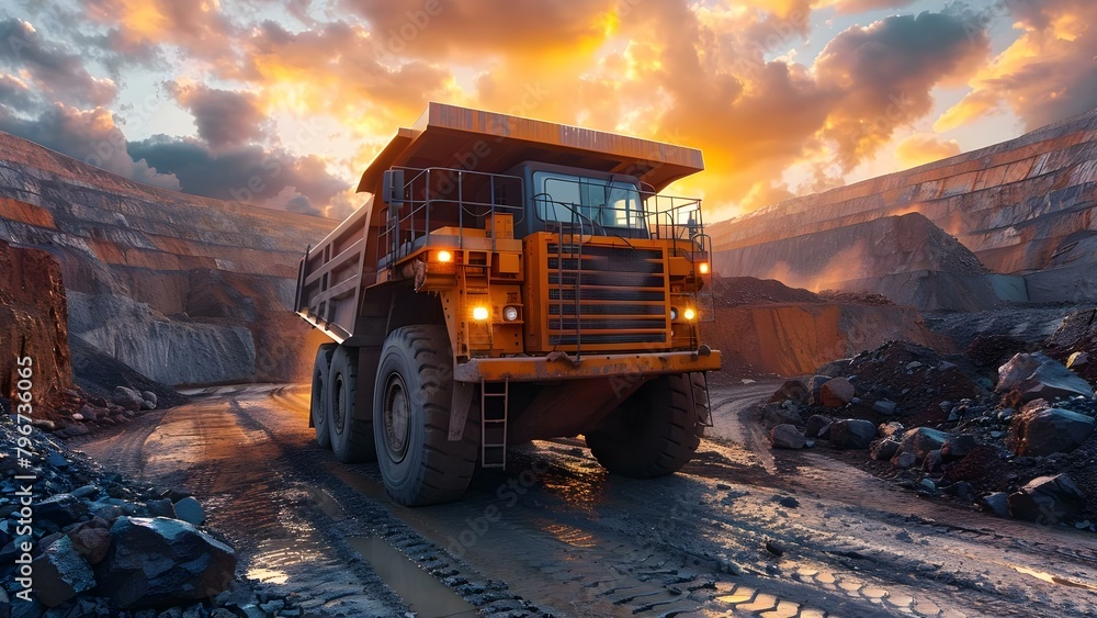 Loading Rock and Coal in a Quarry Dump Truck for Mineral Production. Concept Mining, Quarrying, Dump Truck, Loading Equipment, Mineral Production