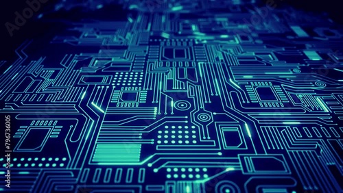 Circuit Board Background - Copy Space, Blue- Loopable Animation - Computer, Data, Technology, Artificial Intelligence photo