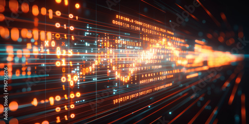 A computer screen with a series of numbers and letters. Concept of technology and data processing