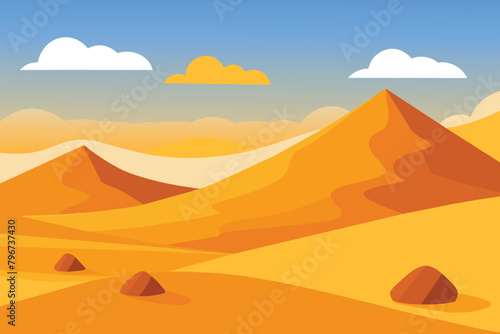 Desert landscape with golden sand dunes and stones vector