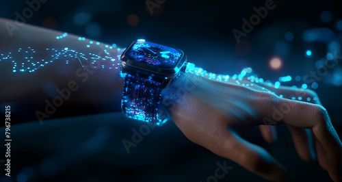 3d render of digital hand with smartwatch photo