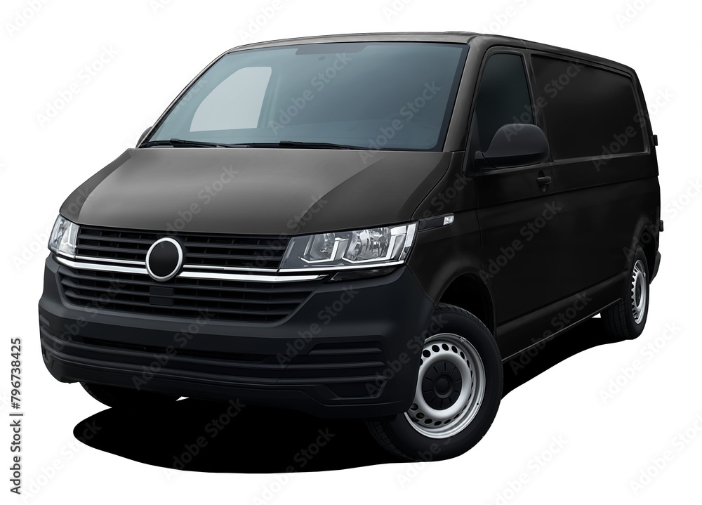 Modern European cargo minibus, front side view isolated on white background in png format, black color. Modern European cargo minibus, front side view isolated on white background in png format, black color.