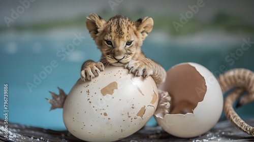 Baby Lions Emergence A Symbol of Lifes Unhatched Potential in Portrait Photography Generative ai photo
