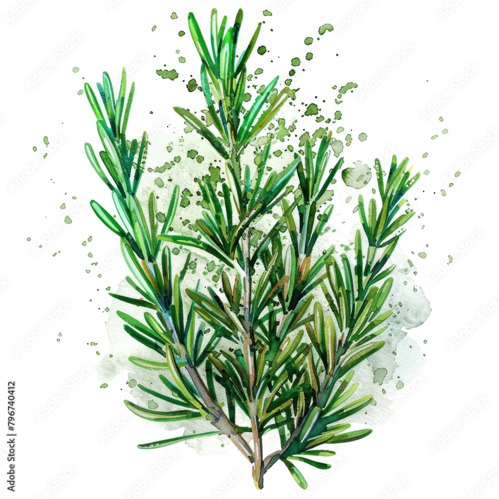 Fototapeta premium This watercolor creation breathes life into rosemary