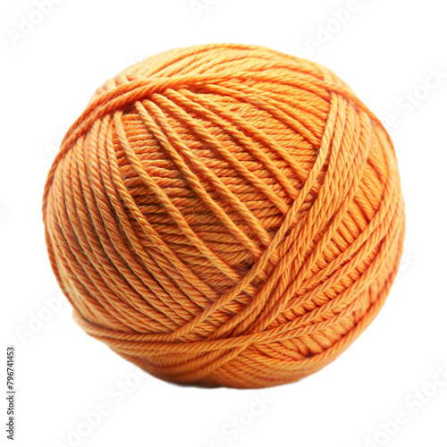 Vibrant orange yarn ball isolated on a transparent background
