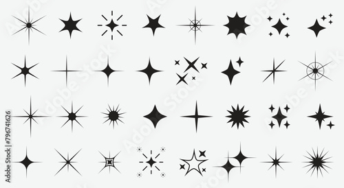 Set sparkle icon. Vector four-pointed star for logo  social media stories.Eps 10