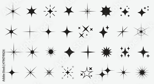 Set sparkle icon. Vector four-pointed star for logo, social media stories.Eps 10