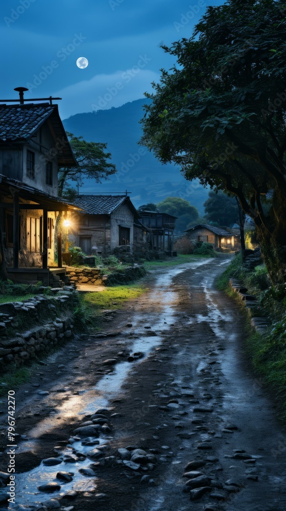 b'A beautiful Chinese village at night'