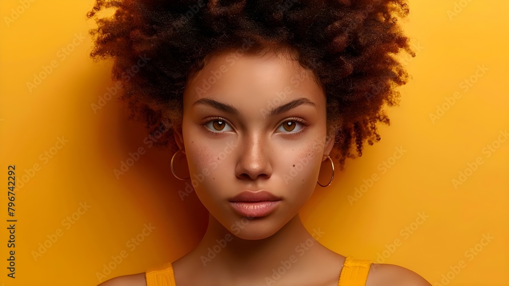 A young woman with natural hair listens to a music podcast. Concept Portrait Photography, Headphones, Natural Hair, Podcast Listening, Young Woman