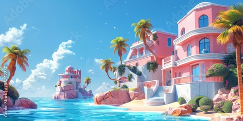 b'pink summer beach house' photo