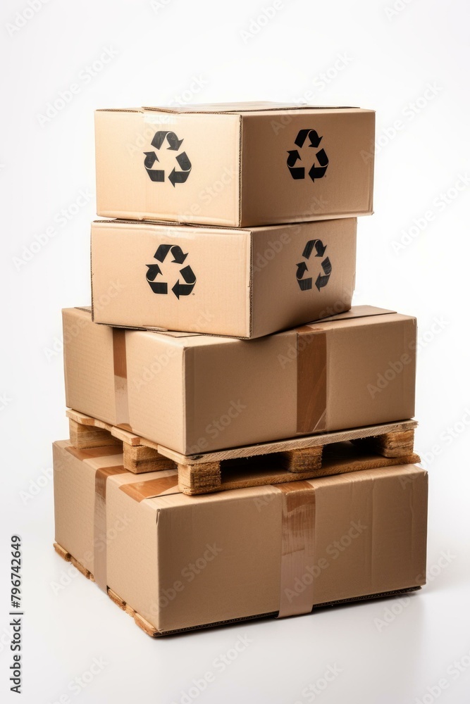 Obraz premium b'Cardboard boxes stacked on a wooden pallet'