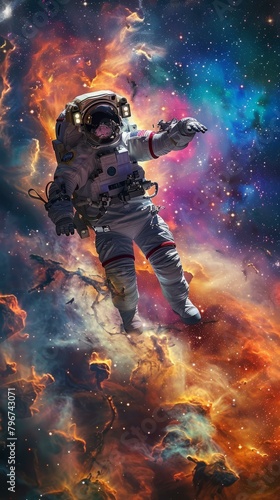 b'An astronaut in a spacesuit floating in the vastness of space'