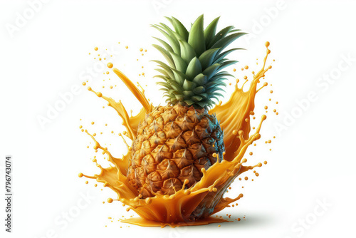 pineapple juice splash isolated on white background