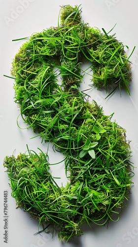 Green grass and moss form a dollar sign, symbolizing nature’s value photo