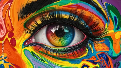Multicolored artistic eye with spectrum iris and abstract patterns - represents creativity, visual perception, artistic inspiration - Art, Design photo