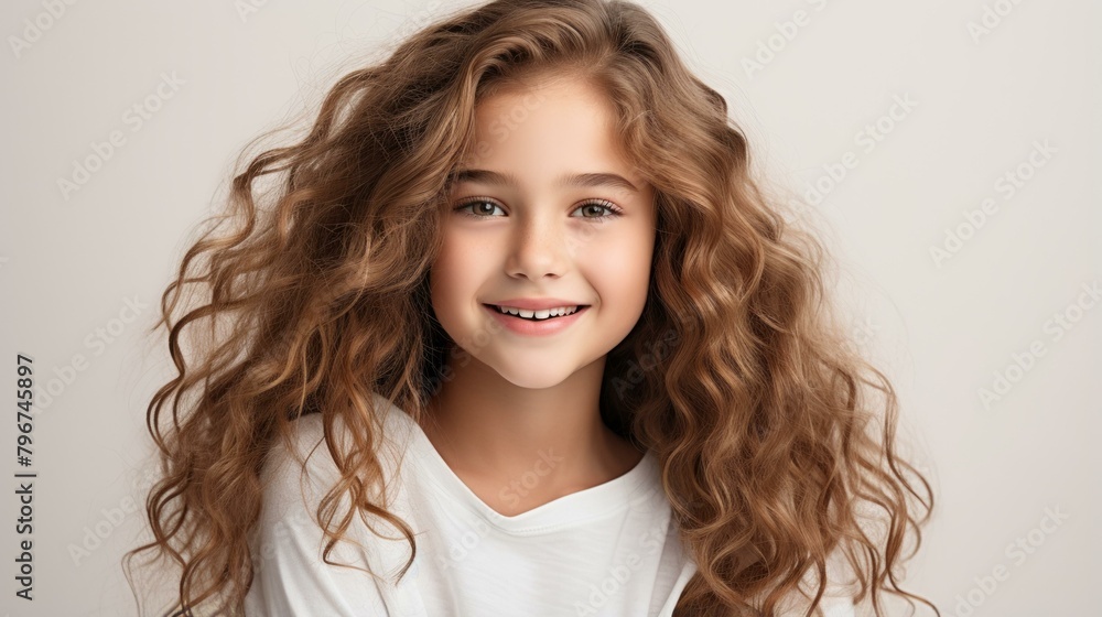 b'Portrait of a smiling young girl with long brown hair' b'Portrait of a smiling young girl with long brown hair'