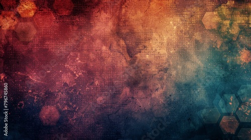 A multicolour abstract background blending blue, red, and teal hues with a soft, faded texture and geometric pattern, creating a moody and layered visual effect. photo