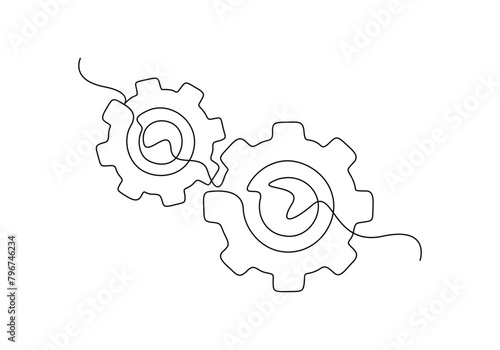 Setting icon continuous one line drawing vector illustration 
