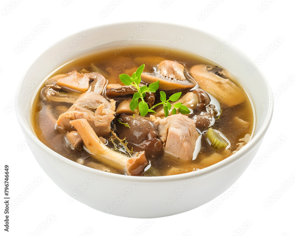 Chicken Massaman Soup Infused with Tea Tree Mushrooms on white Chicken Massaman Soup Infused with Tea Tree Mushrooms on white