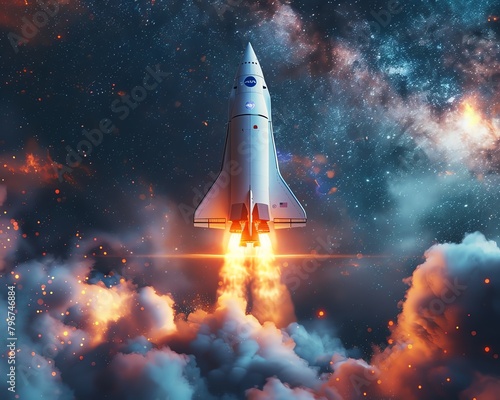 Rocket ship launching into space, powered by AI Representing the limitless potential for AI to propel businesses to new heights photo