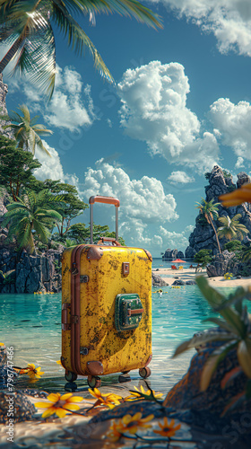 suitcase on a tropical beach, symbolizing travel and adventure photo