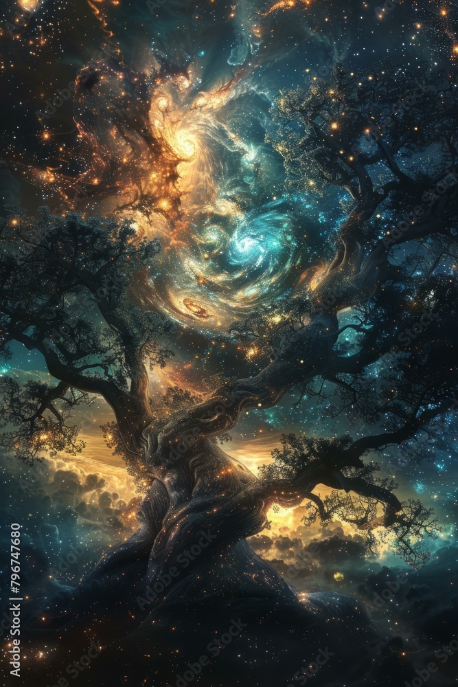 Obraz premium b'The Tree of Life and the Milky Way'