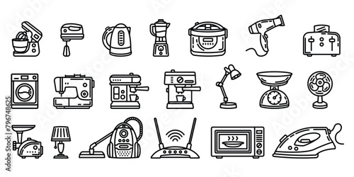 An original vector set of icons on the theme of household appliances. © artmarsa